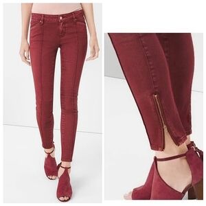 White House Black Market Mauve/Red Ankle Skinny Jeans Zip Accents 🌸
